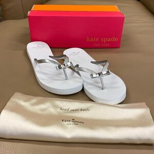 Kate Spade Happily Ever After Sandals White/Silver Bow - Size 9